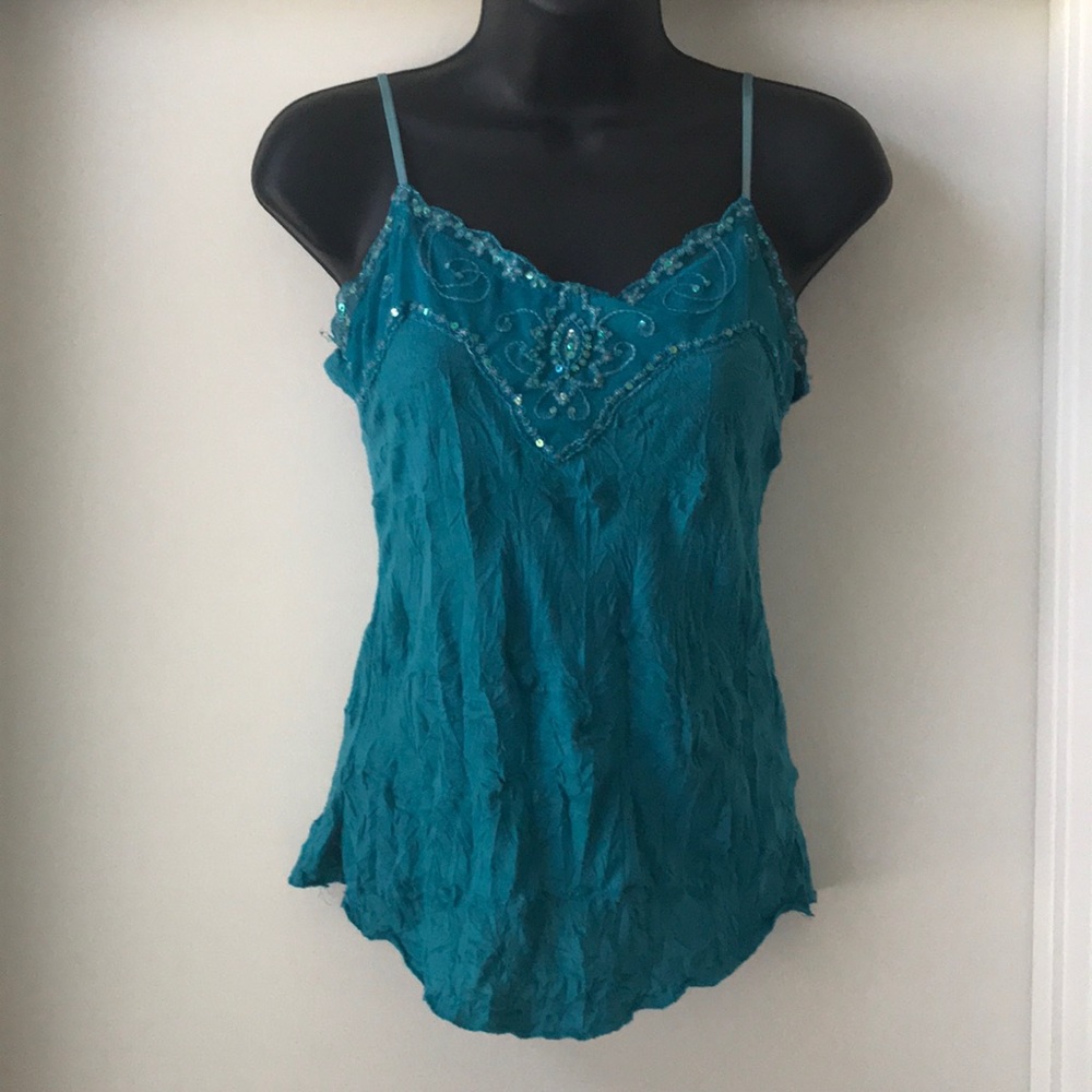 Teal sequined spaghetti strap top